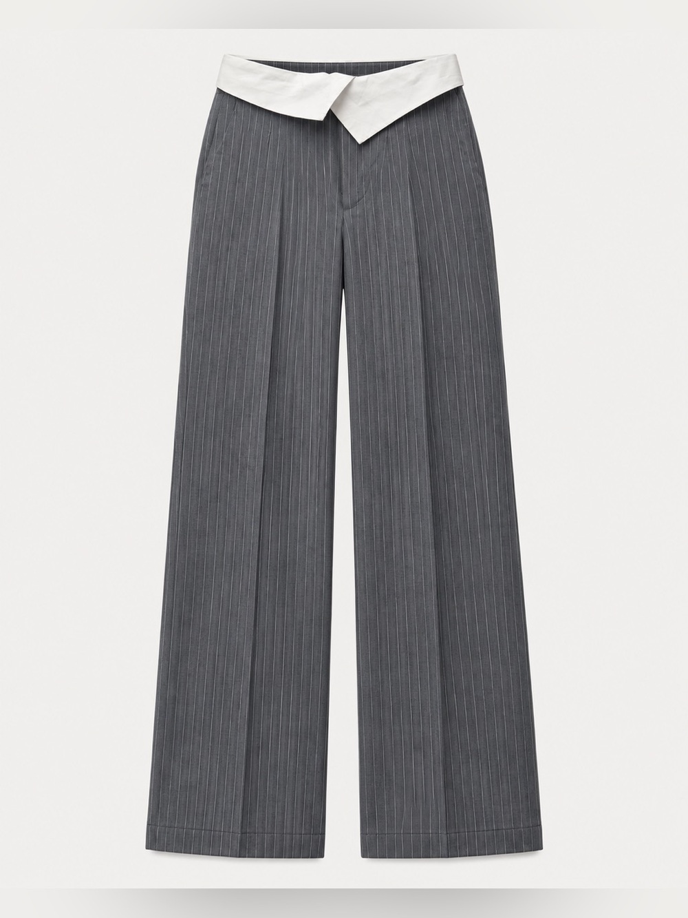 Torn by Ronny Kobo Grey Pinstripe Contrast Waist Wide-Leg Trousers Size S